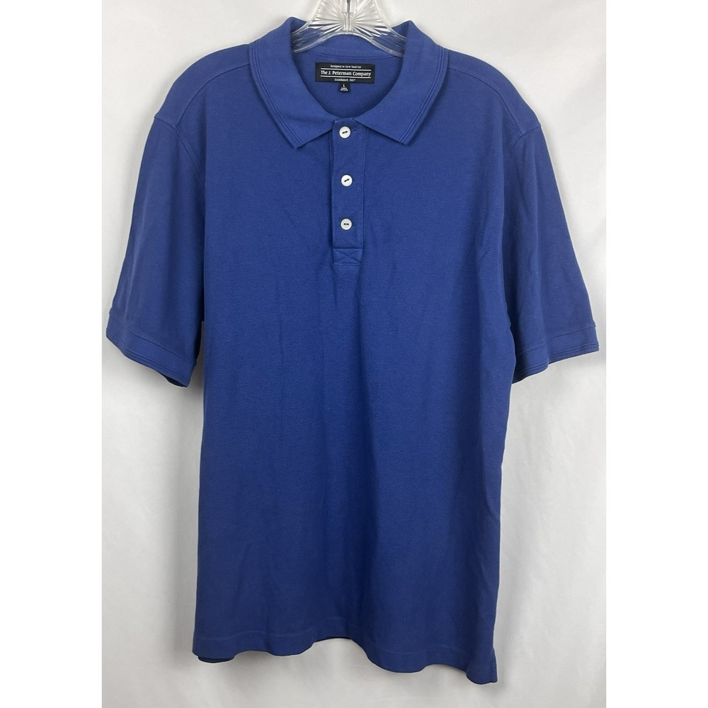 Peterman Mens Blue Piqué Polo Shirt Large 100% Cotton Short Sleeve Classic Top